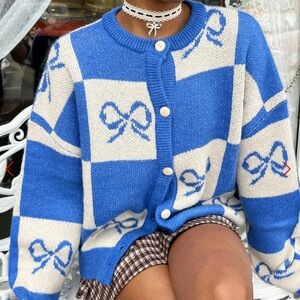 Lisa Says Gah Lauda Cardi in Blue Bow Check Size M/L